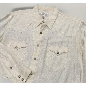 Ryan Michael XL Western Shirt White Silk Cotton Pearl Snap Geometric Textured